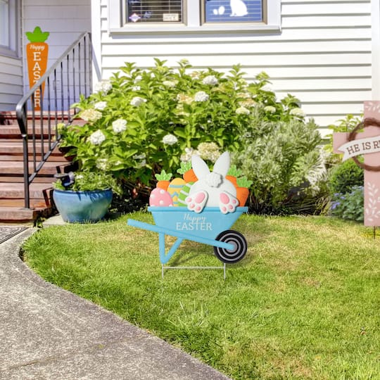 Glitzhome® 24" Metal Easter Wheel Barrow Yard Stake